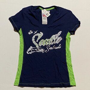 NFL Team T-Shirt Women's Blue Green Small Seattle Seahawks Shine Time V-Neck NWT